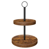 Tiered Tray Stand, Rustic Wooden Two Tier Decorative Tray with Metal Handle, Farmhouse 2 Tier Serving Tray, Round Cake Cupcake Stand for Coffee Bar Home Party Christmas Tiered Tray Decor(1-Pack) BIGNEWWANG