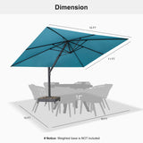 PURPLE LEAF 11' X 15' Rectangle Patio Umbrella Large Outdoor Aluminum Umbrella Offset Umbrella with 360-degree Rotation Cantilever Umbrella for Garden Deck Backyard Pool Turquiose Blue PURPLE LEAF
