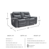 Signature Design by Ashley Mindanao Modern Leather Match Upholstered Power Reclining Loveseat with Console, USB Ports and Cup Holders, Gray Signature Design by Ashley