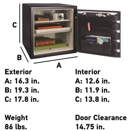 SentrySafe Fireproof and Waterproof Black Steel Home Safe with Dial Combination Lock for Cash, or Documents, 1.23 Cubic Feet, 17.8 x 16.3 x 19.3 x Inches, SFW123CU SentrySafe