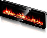 VISVEIL Electric Fireplace 60Inch,Wall Mounted Electric Fireplace Heater with Timer Inserts，TV Stand Touch Screen and Realistic Flame,Log Set,Crystal Flames 750 to 1500W，Remote for Living Room VISVEIL