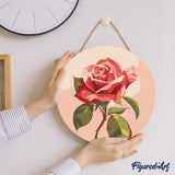Figured'Art Paint by Numbers Kit for Adults on Wood Slice, 11.8in Diameter - Red Rose - Craft Art Painting DIY Canvas Figured'Art