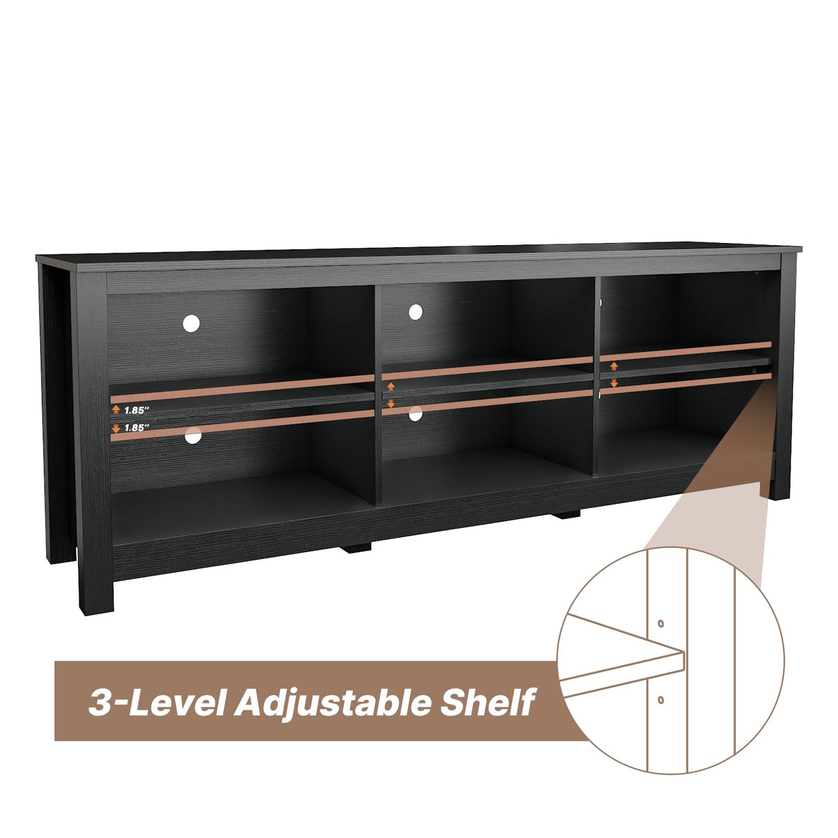 BVIUNTWO Black TV Stand for TVs up to 70 Inch,Entertainment Center for 65+ inch TV Console Table with 6 Storage Cubby, Classic Television Stands for Living Room Bedroom, 65 Inch BVIUNTWO