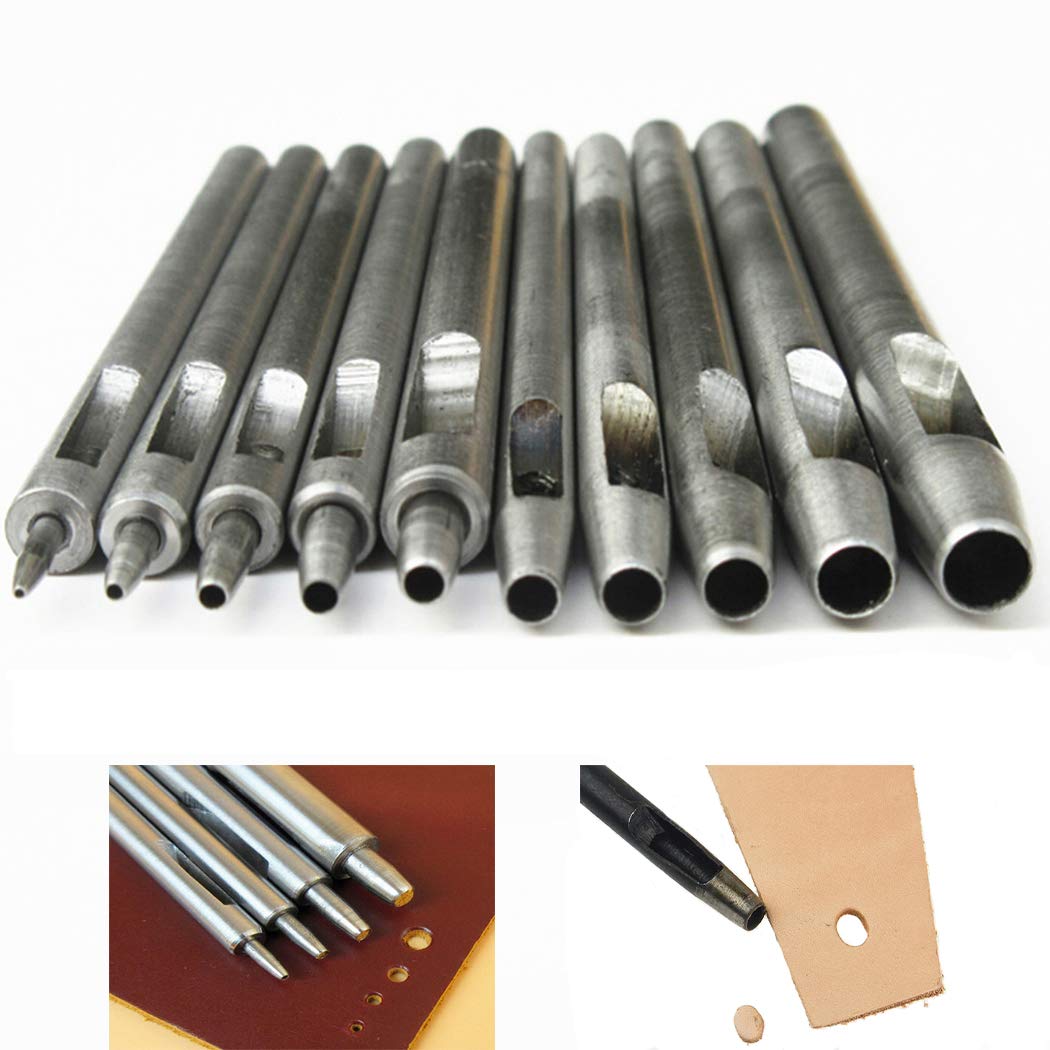 Steel Leather Punch Tool Kit, 10 Sizes (0.5-5.0mm) for Belt, Wallet, Bag, Crafting | Heavy-Duty Hole Puncher Set with Case, Professional Leatherworking Tools for DIY & Repair YankMooM