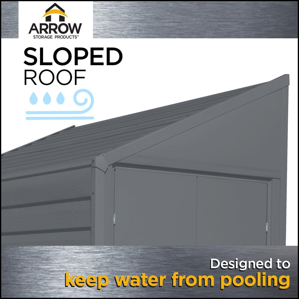 Arrow Yardsaver 4' x 10' Galvanized Steel Outdoor Storage Shed with Sloped Roof and Double-Door Entry, UV-Resistant Steel Floorless Compact Storage Shed, Charcoal Arrow