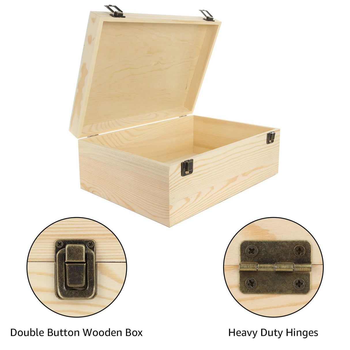 LANIAKEA Unfinished Wood Box, 12" x 9" x 5" Large Wooden Box, Wood Box with Hinged Lid, Wooden Boxes for Crafts DIY Art Hobbies and Home Storage LANIAKEA