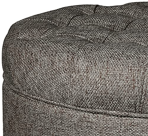 Homepop Home Decor | Button Tufted Woven Round Storage Ottoman | Ottoman with Storage for Living Room & Bedroom (Dark Gray) HomePop