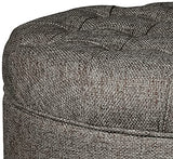 Homepop Home Decor | Button Tufted Woven Round Storage Ottoman | Ottoman with Storage for Living Room & Bedroom (Dark Gray) HomePop