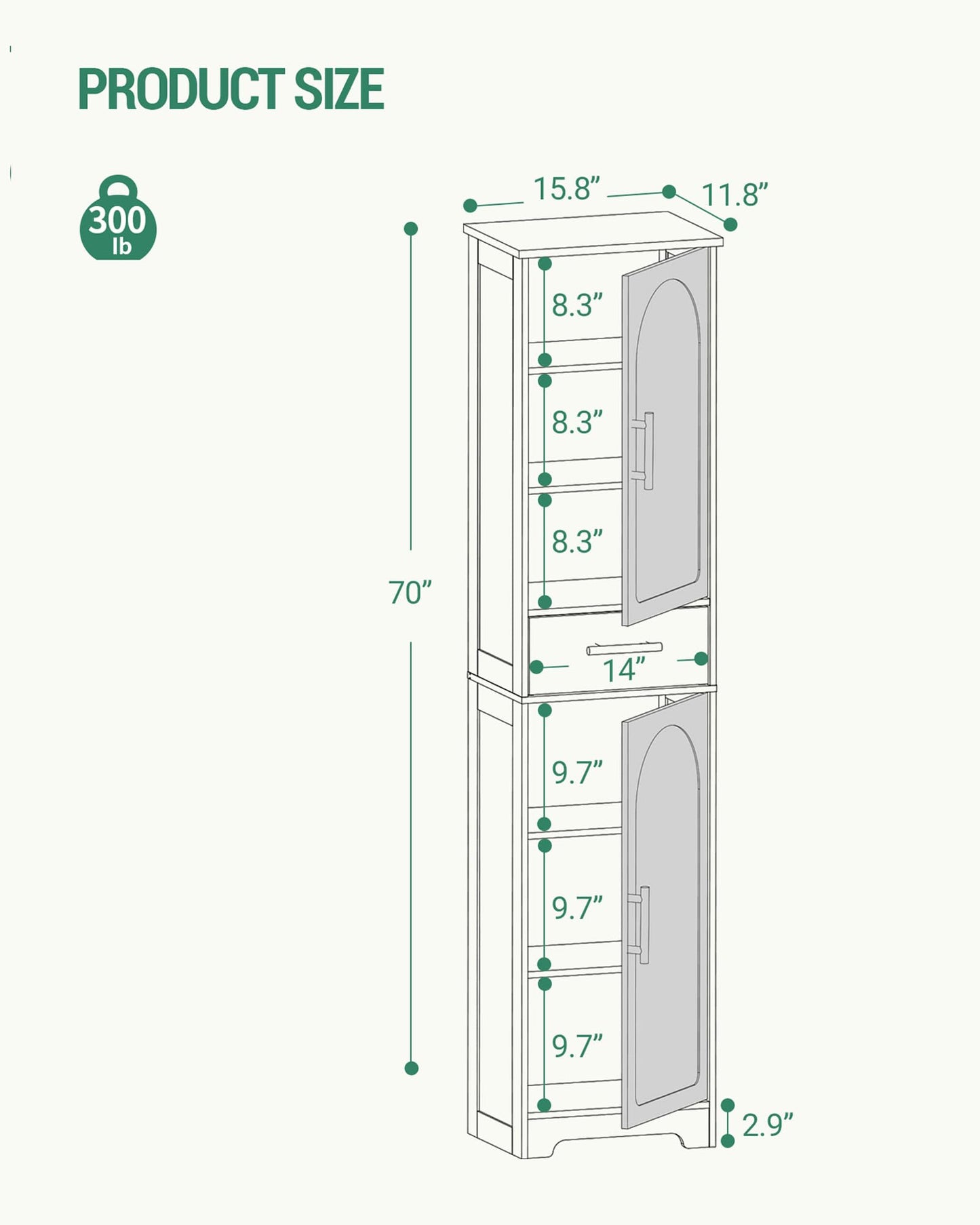 Hzuaneri Tall Storage Cabinet, Floor Bathroom Cabinet with 2 Doors, 4 Adjustable Shelves, Narrow Tall Corner Cabinet for Bathroom, Living Room, Laundry, 11.8 "D x 15.7 "W x 66.9 "H, White SC18303X