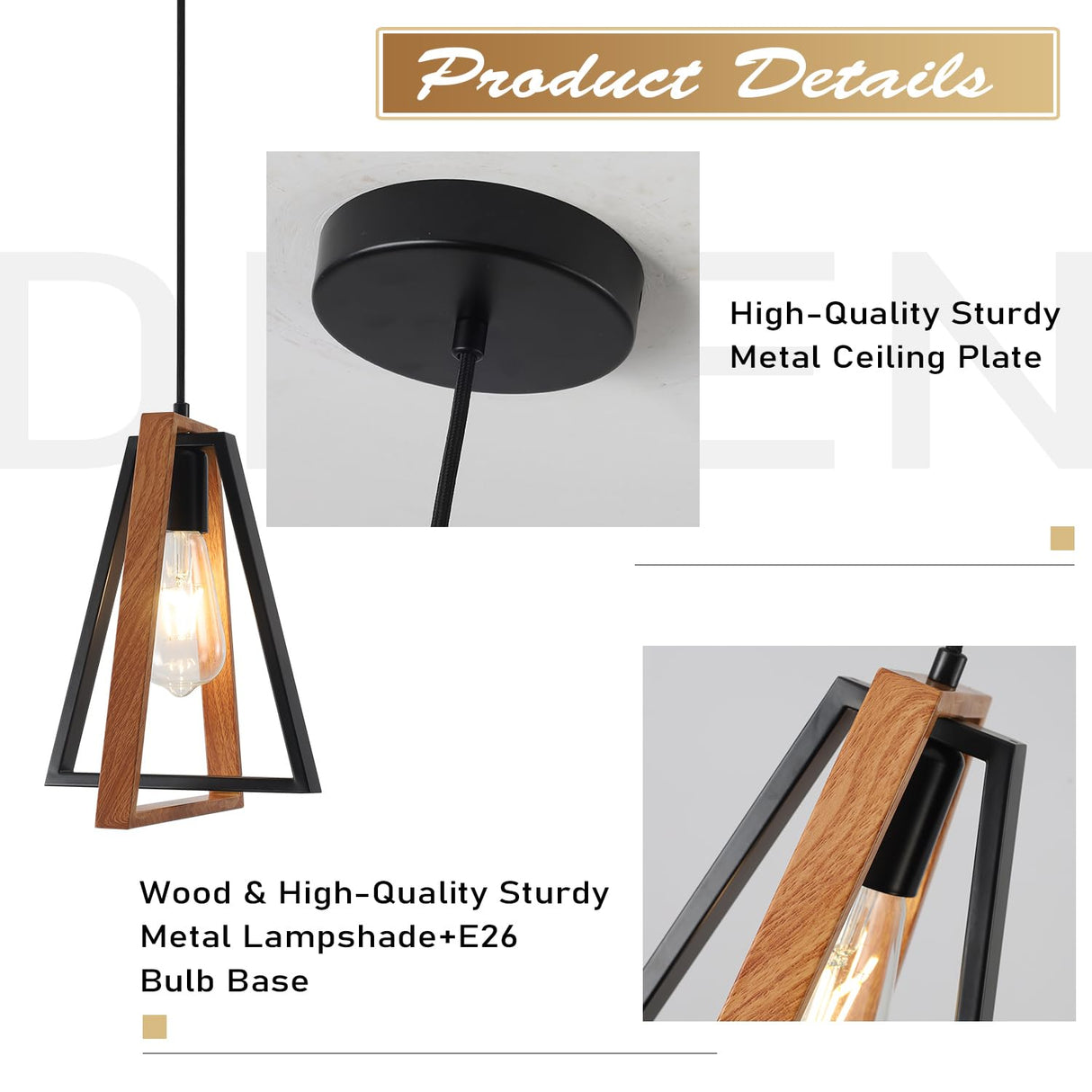 Magiroz Industrial Farmhouse Black and Wood Pendant Lights Kitchen Island 1 Light Adjustable Rustic Mini Wooden Hanging Light Fixtures Kitchen Single Pendant Lighting Over Island MPL28-1 (1 Pack) Magiroz