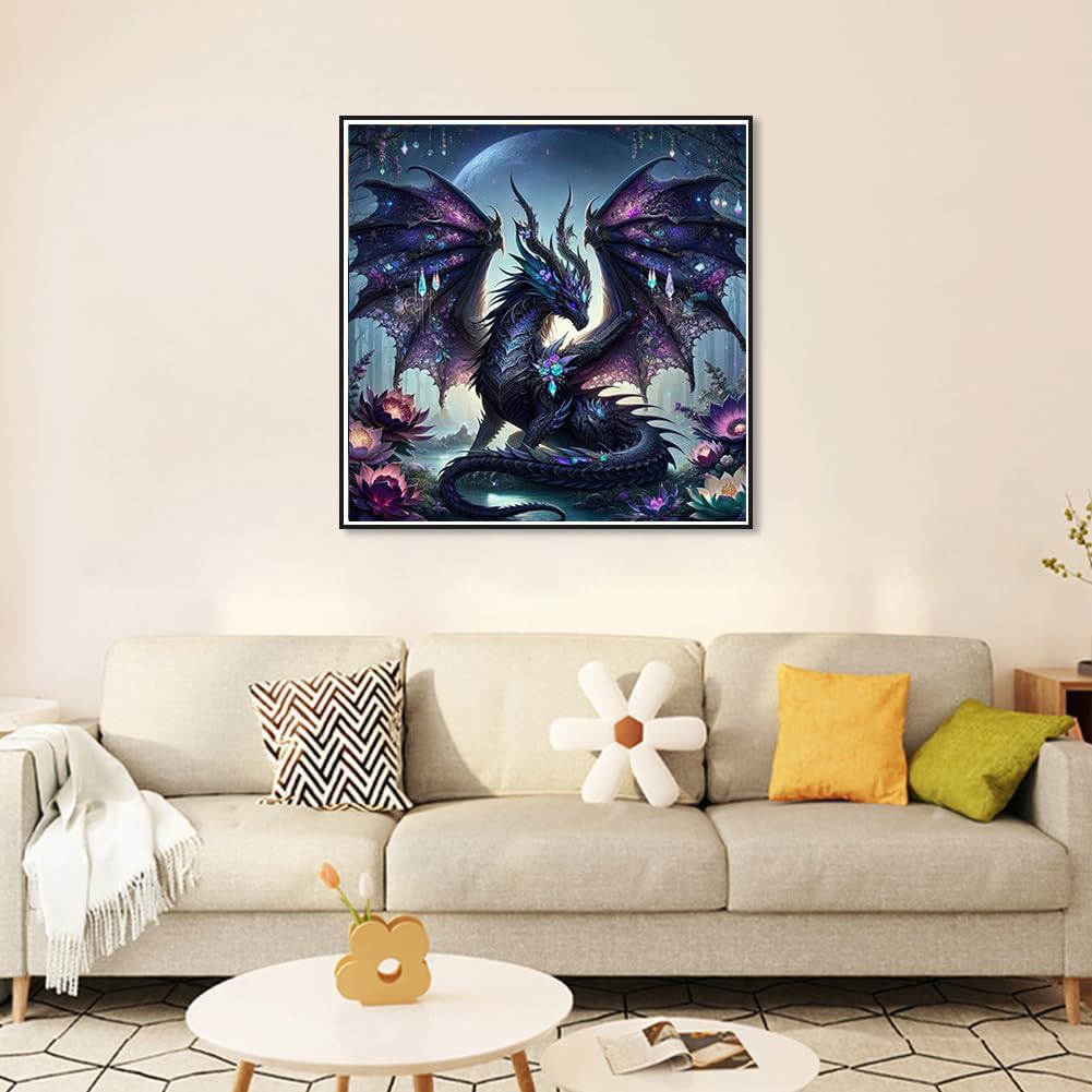 Ekuxom 5D Dragon Diamond Art Kits for Adults, Dragon Diamond Painting Kits for Adults, Round Full Drill Diamond Art Craft for Home Wall Decor 14x14 inch Ekuxom