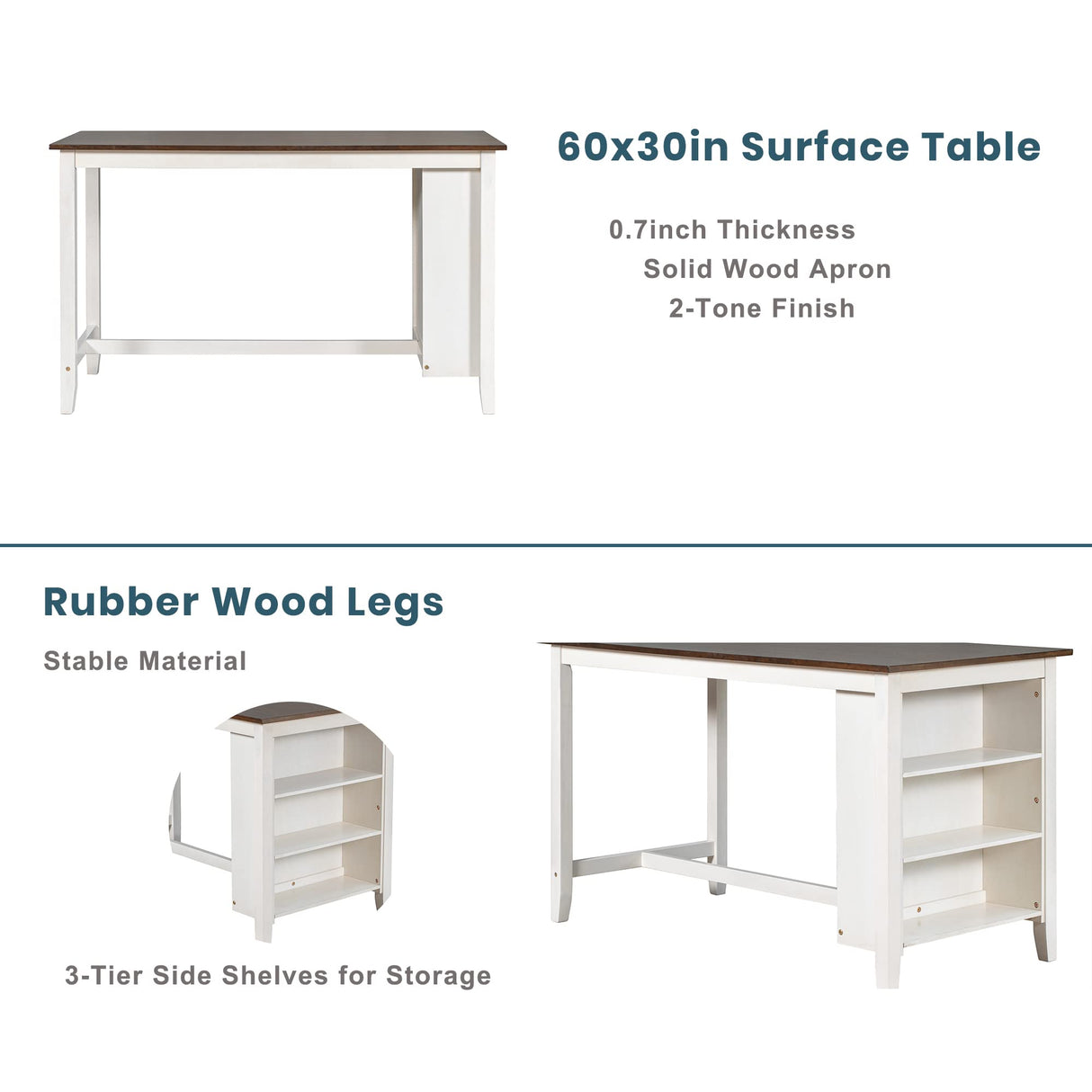 5 Pieces Counter Height Wooden Bar Table Set with 3-Tier Shelf and 4 Chairs, Rustic Farmhouse Dining Table Set for 4, White Harper & Bright Designs