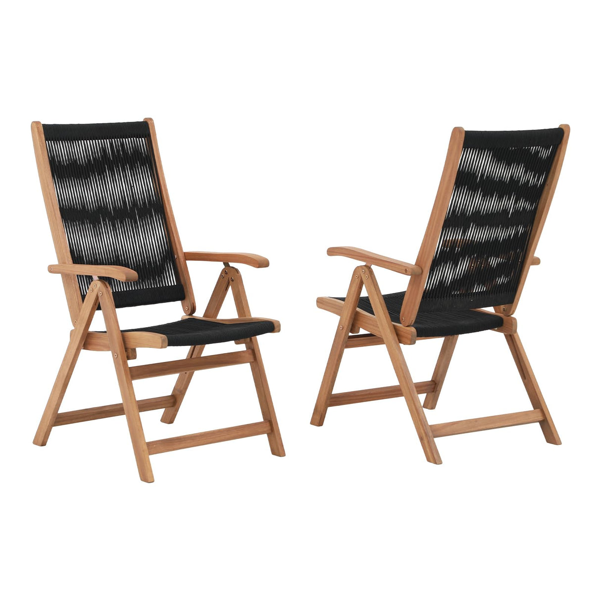 OC Orange-Casual Folding Patio Dining Chair Set of 2, Outdoor Acacia Wooden Rope Reclining Chair w/Armrest, FSC Certified Wood, for Porch, Backyard, Garden, Indoor, Black OC Orange-Casual