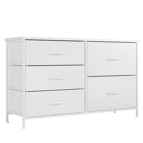 Nicehill White Dresser for Bedroom with 5 Drawers, Small Dresser for Kids' Bedroom, Closet, Wide Chest of Drawers with Storage Drawers, Wooden Top, Steel Frame, Modern, White Nicehill