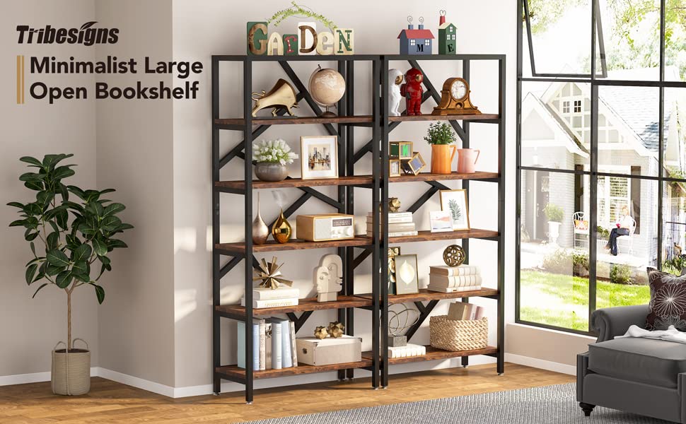 Tribesigns Vintage Industrial 6-Tier Bookshelf - 71 Inch Tall Open Etagere Bookcase in Brown Tribesigns