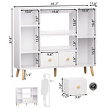 Furologee White Cube Shelf with 2 Drawers, 42inch Triple Wide Bookshelf with Power Outlets and LED Lights, 4-Tier Wood Bookcase Freestanding with Legs, Large 8 Cube Organizer for Bedroom, Living Room Furologee
