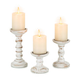 Candeldo Wood Candle Holders for Pillar: Rustic Candles Holder Set of 3 Tall Table Centerpiece Decor Wooden White Farmhouse Candle Stands for Fireplace Mantle Decorations Candeldo