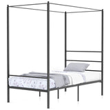 KOMFOTT Metal Canopy Bed Frame Twin Size, Modern 4 Poster Canopied Platform Bed Frame with Headboard, Heavy-Duty Metal Slat Support Mattress Foundation, No Box Spring Needed, Easy Assembly, Black KOMFOTT