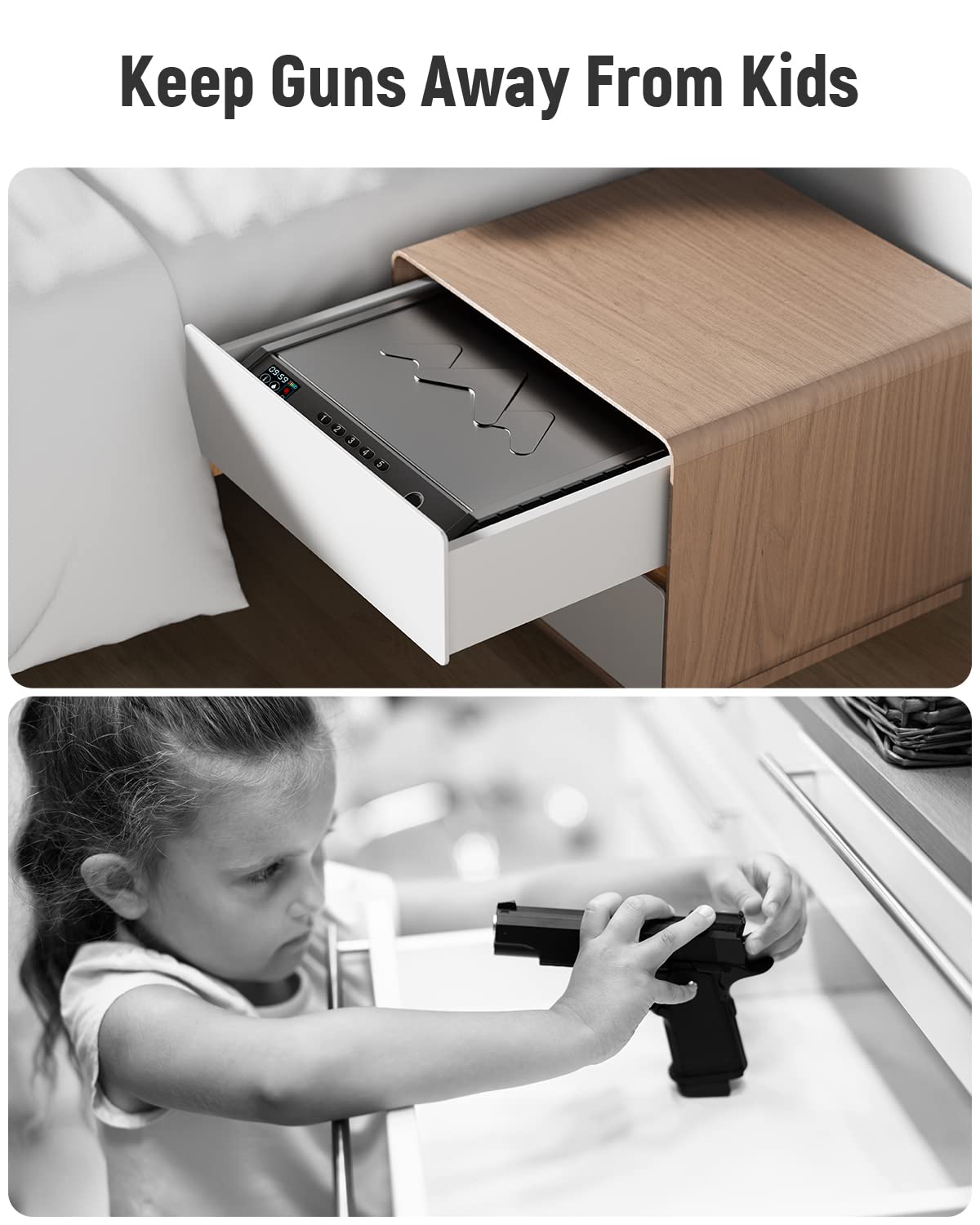 HOLEWOR Gun Safe, Biometric Safes for Pistols with LCD Display of Time Battery, Fingerprint Quick Access Handgun Safe Pistol Bedside, Nightstand, Car, 2 Capacity HOLEWOR