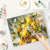 Still Life Paint by Numbers Kit for Adults - DIY Lemon Basket with Blossoms Painting on Canvas 16x20 Inches, Acrylic Paint Set, Suitable for Beginners, Fruit Art for Home Decoration or Gifts DecorFriday