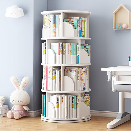 360° Rotating Bookshelf Tower for Kids & Adults - 5-Tier Circular Wood Storage Rack in White LSZMXI