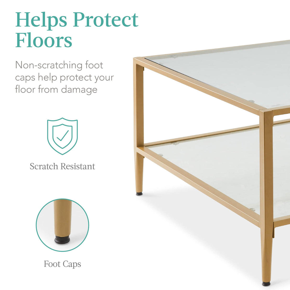 Best Choice Products 32” Square Glass Coffee Table, Large 2-Tier Accent Furniture for Living Room, Bedroom w/Metal Frame, Glass Shelves - Gold Best Choice Products