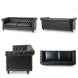 Merax PU Chesterfield Sofa, Retro Upholstered 3 Seater Leather Couch Rolled Arm for Living Room Bedroom Office, Black Merax