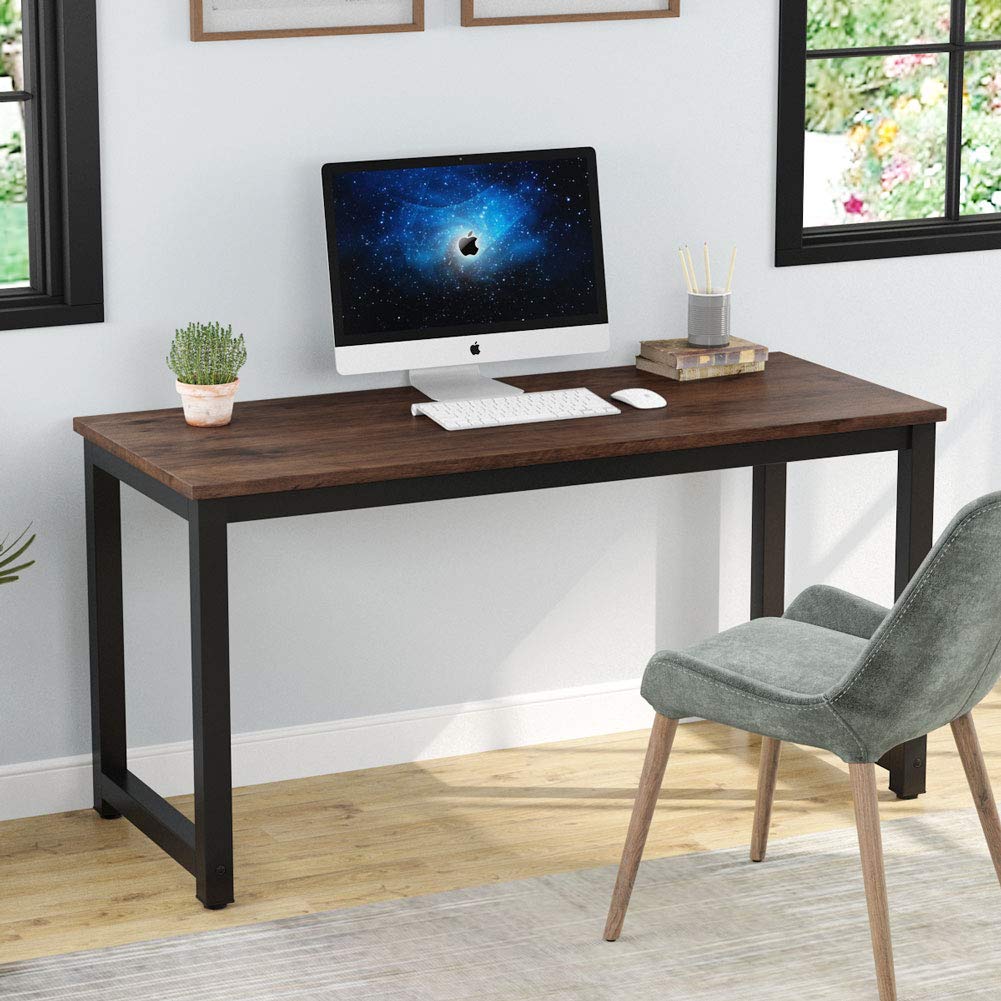 Tribesigns Computer Desk, 55 inch Large Office Desk Computer Table Study Writing Desk Workstation for Home Office, Rustic Brown