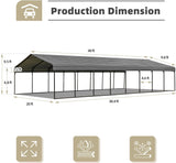 EROMMY 20x40 FT Metal Carport, Heavy Duty Car-Shelter with Galvanized Steel Roof and Frame, Sturdy Car-Shed in All Weathers, Easy Assembly Car-Canopy for 2 Cars, SUV, Tractors and Boat, Gray EROMMY