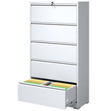 IKIMI 5 Drawer Lateral File Cabinets with Lock Office Filing Cabinet Steel Storage Cabinet Wide Horizontal Filing Metal Cabinets for Files Legal/Letter/A4 Size Assembly Required IKIMI