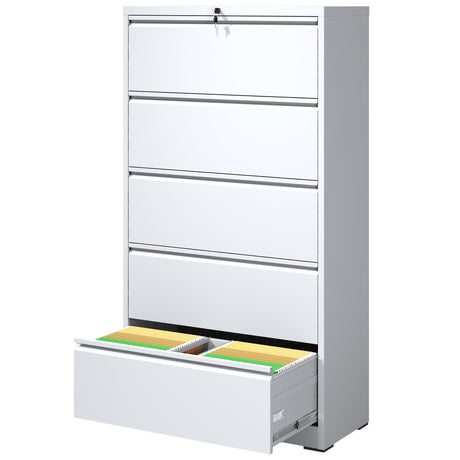 IKIMI 5 Drawer Lateral File Cabinets with Lock Office Filing Cabinet Steel Storage Cabinet Wide Horizontal Filing Metal Cabinets for Files Legal/Letter/A4 Size Assembly Required IKIMI