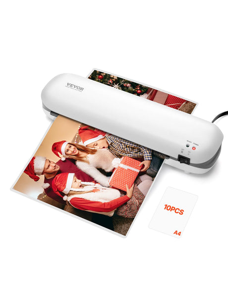 VEVOR Laminator Machine, Thermal Laminator for Max A4 Paper Size, 3-4 min Quick Warm Portable Laminator, 3-5 mil Thickness, Ideal for Home, Office, Business, or School Supplies, White + Grey VEVOR