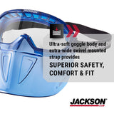 Jackson Safety 21000 - Safety Goggle - Gpl500 Premium Series - Clear Lens - Anti-fog - With Flip-up Detachable Face Shield - Blue Body Jackson Safety
