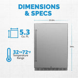 NewAir 24" Outdoor Beverage Refrigerator | 5.3 Cubic Feet Storage| Weatherproof Stainless Steel Fridge | Built-In or Freestanding Outdoor Patio Fridge For Beer, Wine, Food NCR053SS00 NewAir