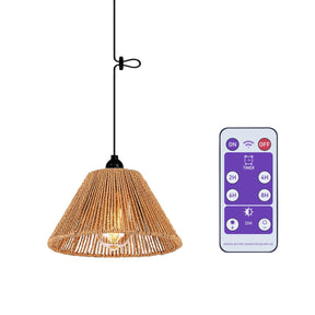 Battery Operated Pendant Light Outdoor Chandelier for Gazebo Hanging Lamp with LED Bulbs Rattan Shade Lantern for Porch Patio Backyard Bedroom Kitchen Decor Powered by 4*AA Batteries EcoGehen