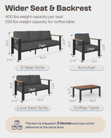 Oasbira Aluminum Outdoor Patio Furniture Set with Coffee Table, 4 Piece Patio Conversation Sets with Washable Thick Cushions, Outdoor Sectional Furniture Set for Porch, Balcony, Deck, Yard, Graphite Oasbira