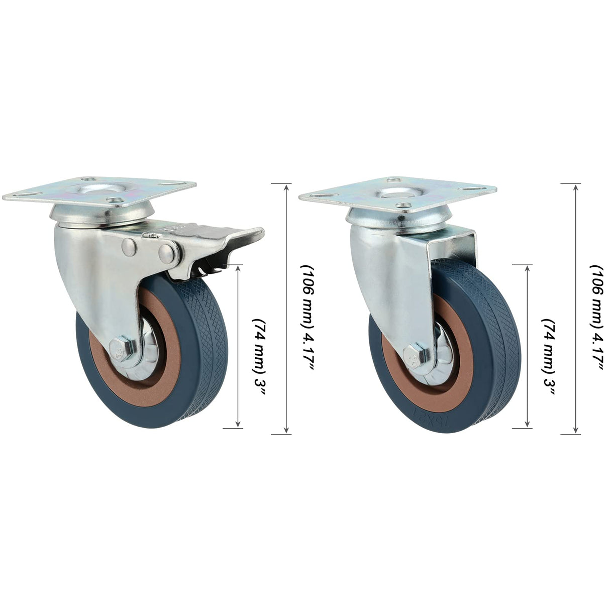 MOUYAT 8 Pack 3 Inch Caster Wheels Set, 880lb Capacity 4 with Lock Brake Heavy Duty Swivel Plate Casters, 360 Degree Caster Wheels for Furniture, Workbench, Movers Dollies MOUYAT