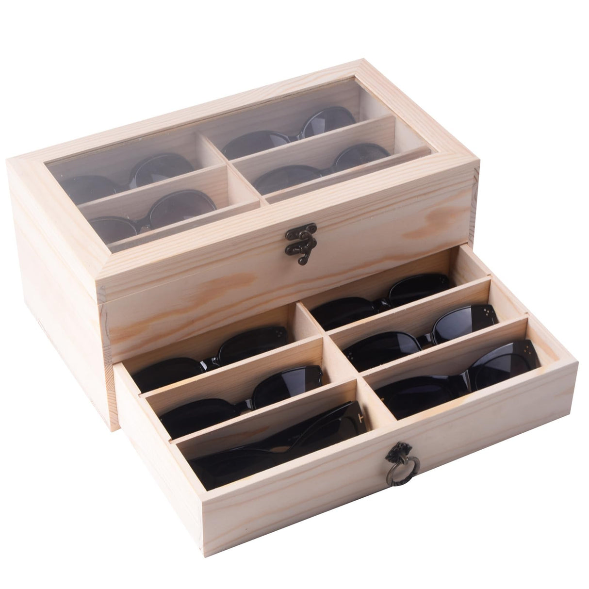 AUTOARK Pine Wood 12 Piece Eyeglasses Storage and Sunglass Glasses Display Drawer Lockable Case Organizer,DIY Colors,AW-171 AUTOARK