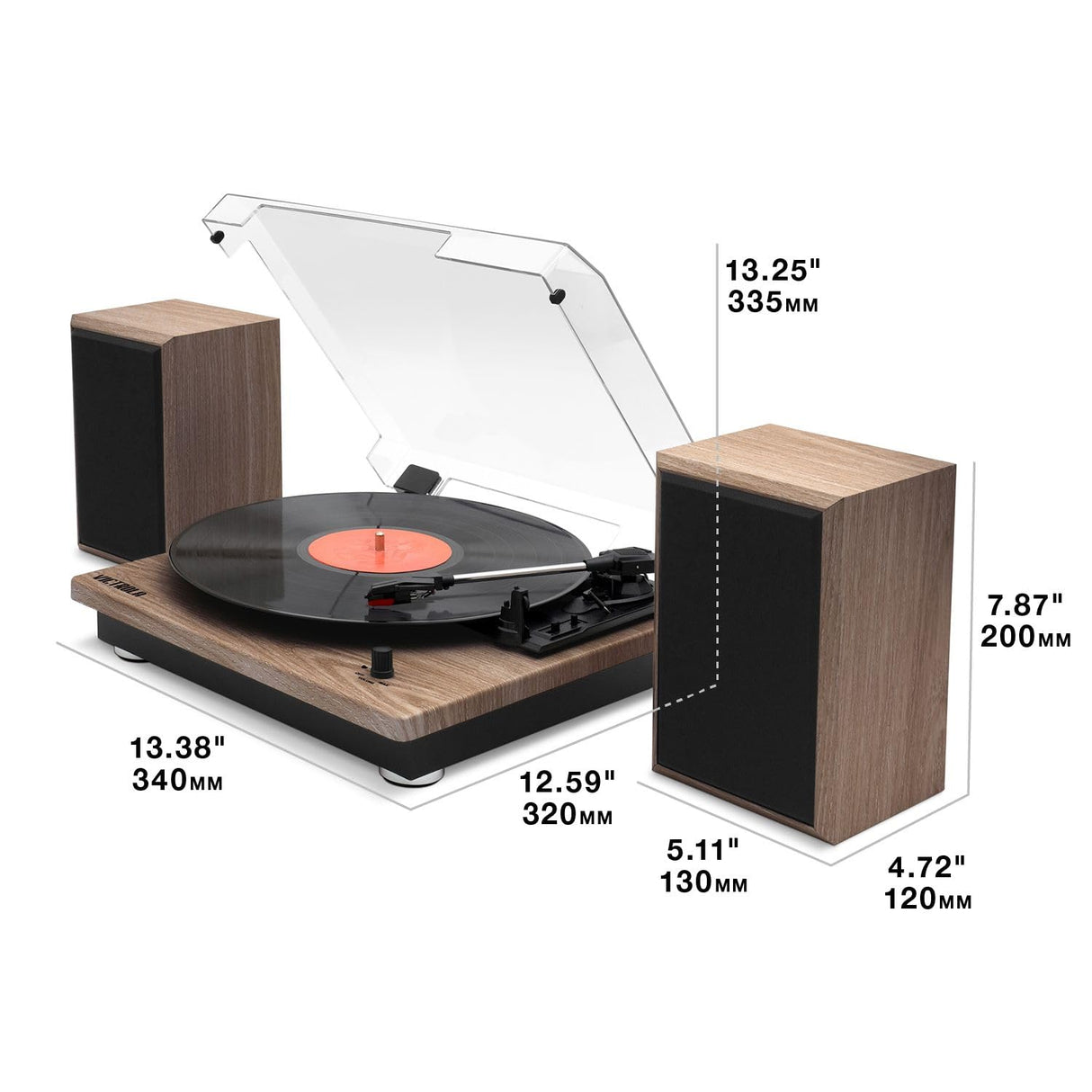 Victrola Montauk Vinyl Record Player, White Wood Finish, 3-Speed Belt Driven Turntable with Stereo Bluetooth Speaker Pair, RCA Output and 3.5mm Headphone Jack, Removable Dust Cover Victrola