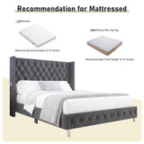 Hlivelood Queen LED Upholstered Bed Frame with Wingback Headboard, Velvet Diamond Button Tufted Bed Frame w/USB&Type-C Ports, Pocket and LED Lights, Wood Slats Support, No Box Spring Needed, Dark Grey Hlivelood