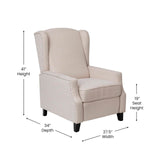 BizChair Traditional Style Slim Push Back Recliner Chair-Wingback Recliner with Cream Fabric Upholstery-Accent Nail Trim BizChair