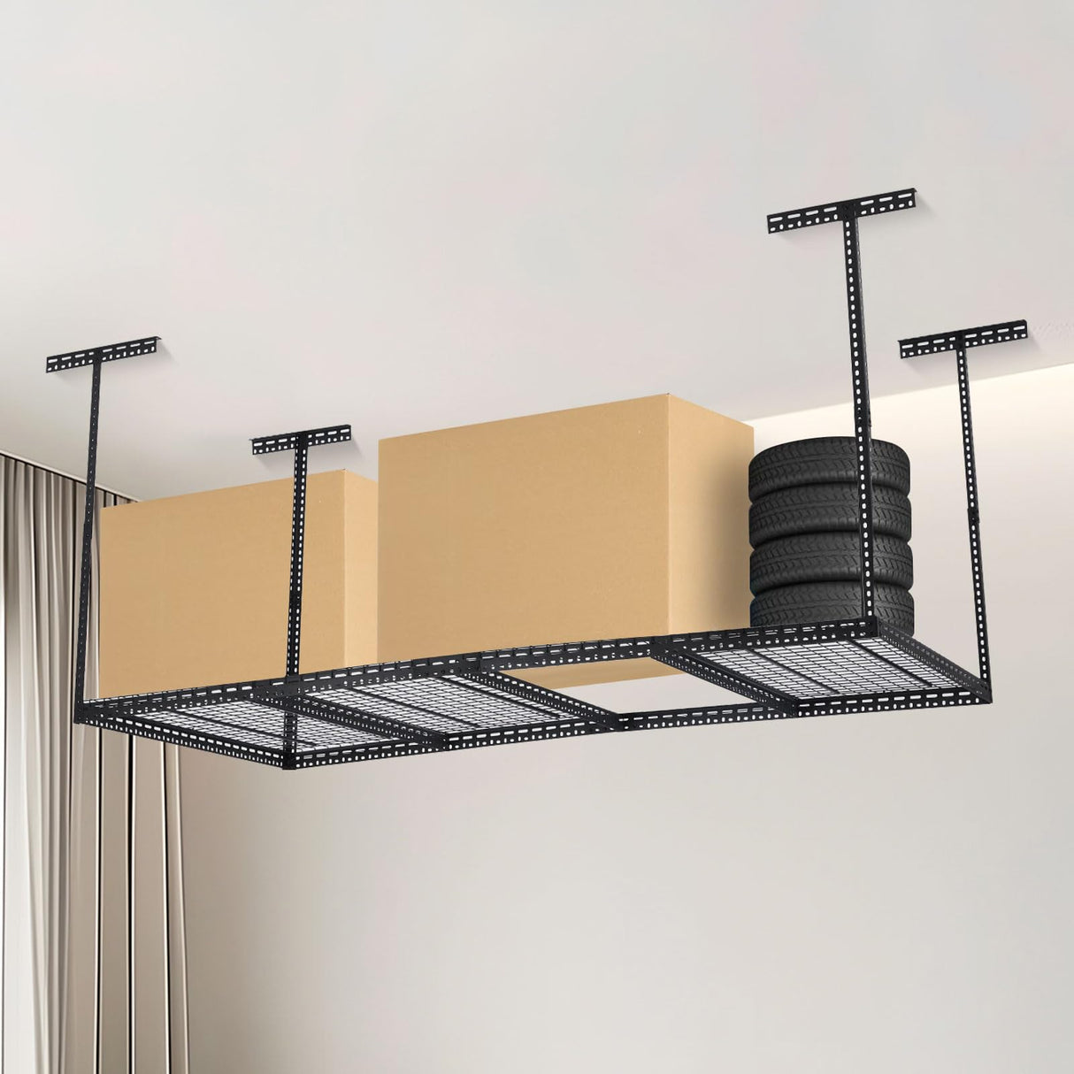 EcoSummer 4x8 FT Overhead Garage Storage Rack, Steel Ceiling Storage Rack for Garage, Height Adjustable 22''-40", Heavy Duty 330 lbs Weight Capacity Storage Organizer System, for Basement Warehouse EcoSummer