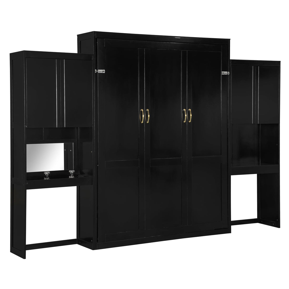 Brabrety Queen Size Murphy Bed with Desk,Vanity and Cabinets,for Small Spaces Studio Study Office Guest Room Use (Espresso#Vanity, Queen) Brabrety