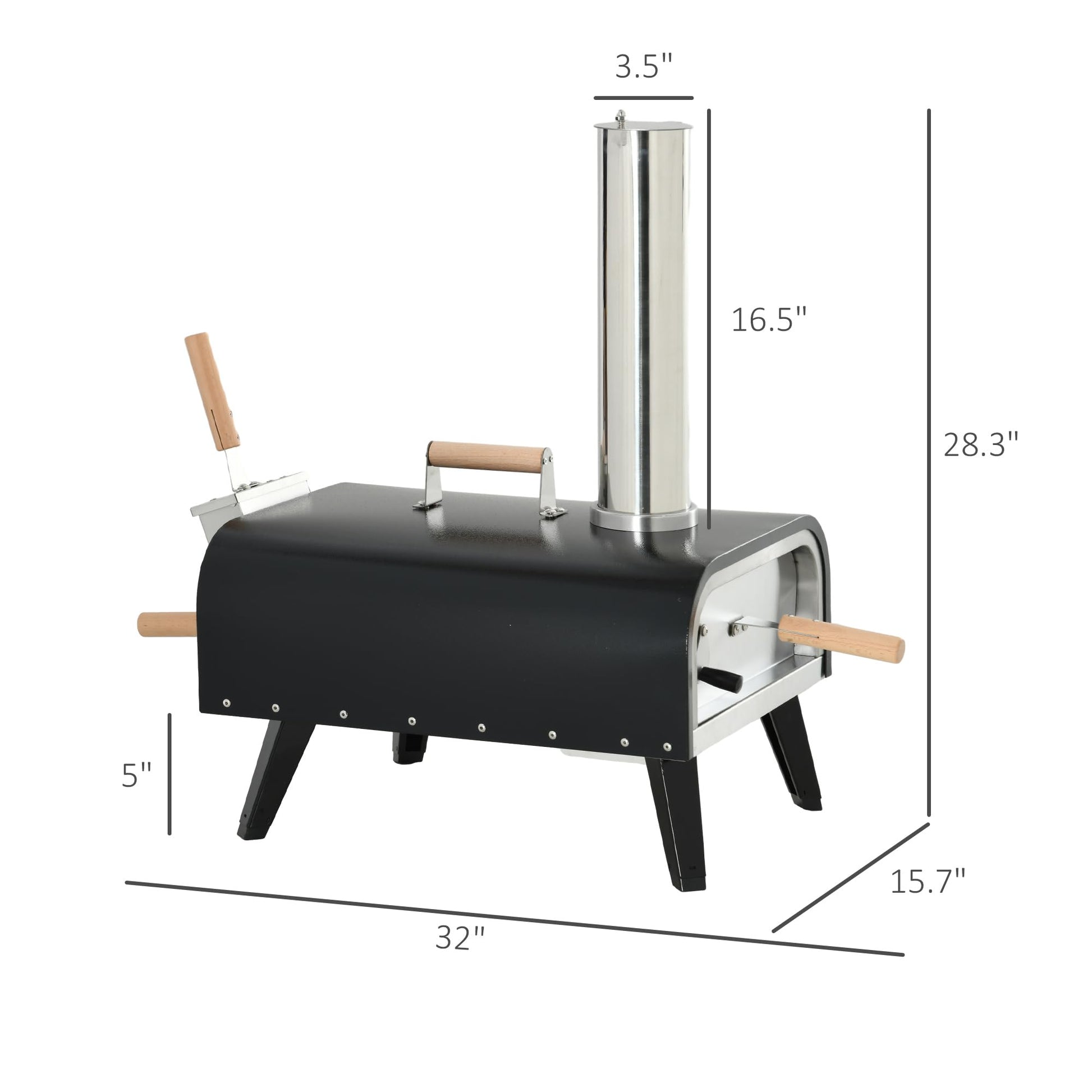 Outsunny Outdoor Pizza Oven with 12" Stone, Peel and Cover, Portable Pellet Wood Fired Pizza Maker with Foldable Legs, Stainless Steel Pizza Grill for Outside, Backyard, Outdoor Kitchen - WoodArtSupply