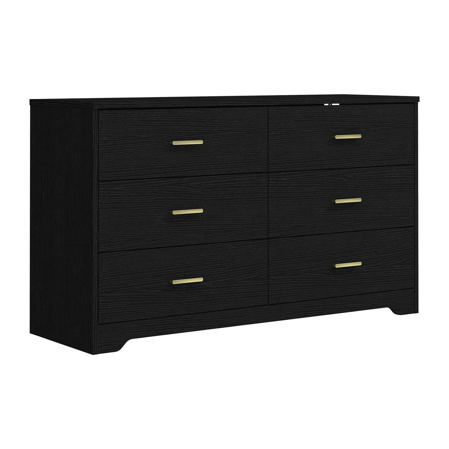 Modern 6 Drawer Wood Dresser, Wood Lateral Chest of Drawers Storage Organizer with Wide Drawers & Metal Gold Handles for Bedroom, Living Room, Hallway, Entryway - WoodArtSupply