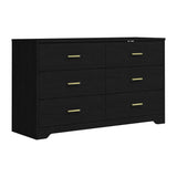 Modern 6 Drawer Wood Dresser, Wood Lateral Chest of Drawers Storage Organizer with Wide Drawers & Metal Gold Handles for Bedroom, Living Room, Hallway, Entryway Panana