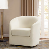 HULALA Home Swivel Accent Chair with Gold Metal Base, Contemporary Velvet Curved Swivel Barrel Chair, Upholstered Club Armchair, Leisure Single Sofa for Living Room, Nursery, Bedroom(Ivory) HULALA HOME