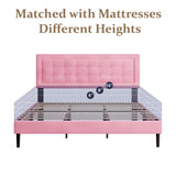 CXVX King Size Bed Frame with Headboard, Platform Bed Frame with Velvet Upholstered Button Tufted Headboard, Wood Slats Support, No Box Spring Needed, Mattress Foundation, Easy Assembly, Pink CXVX