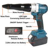 Cordless Rivet Gun,Portable 21V Lithium Battery Electric Automatic Core Pulling Rivet Gun,Professional Brushless Blind Riveter Tool Kit for Rivets 2.4/3.2/4.0/4.8 mm,with 3.0Ah Battery (2 Batteries) iMeshbean