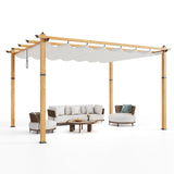 10x13 Ft Outdoor Retractable Pergola with Sun Shade Canopy, Heavy-Duty Aluminum Canopy Pergola Kits for Backyard, Faux Wood Grain Metal Patio Gazebo for Garden, Porch Beach, Grape Trellis - Beige Amenitlif